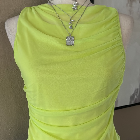 Lime Green Mesh mock neck Sleeveless Top - Picture 10 of 13